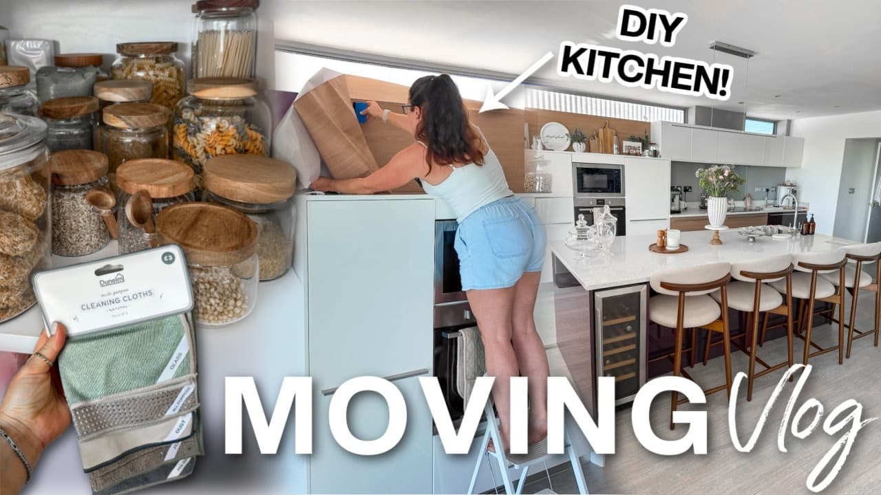 Wrapping the Kitchen, Decanting Jars, New Bar Stools & Dunelm/B&M Haul! | Moving Vlog #5