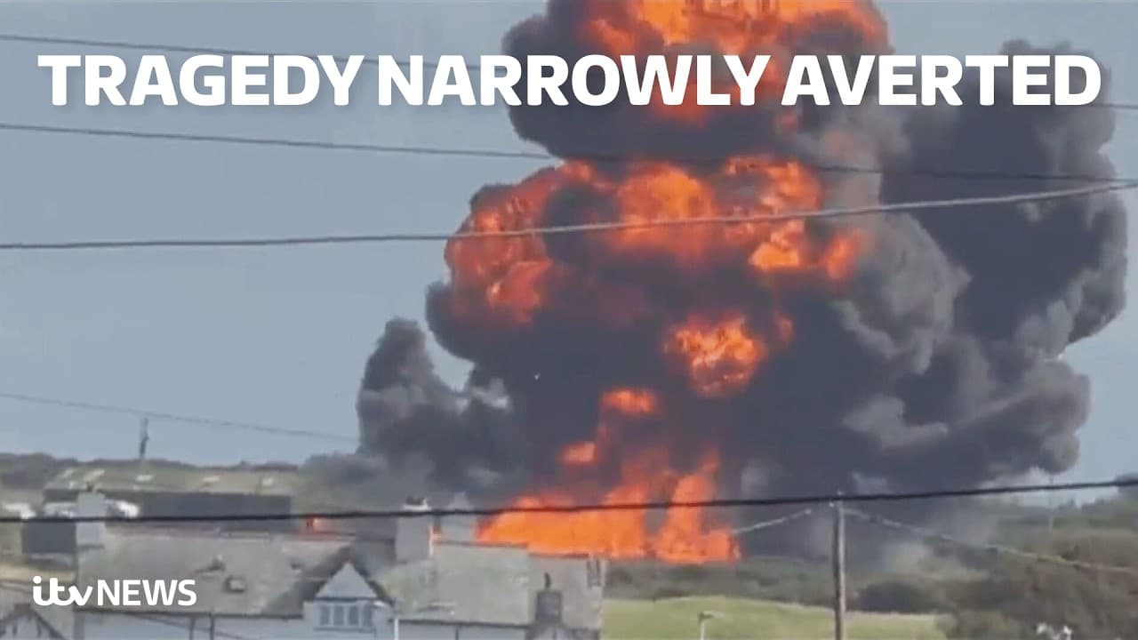 Watch the moment an RAF jet crashes in North Wales - exploding metres away from buildings