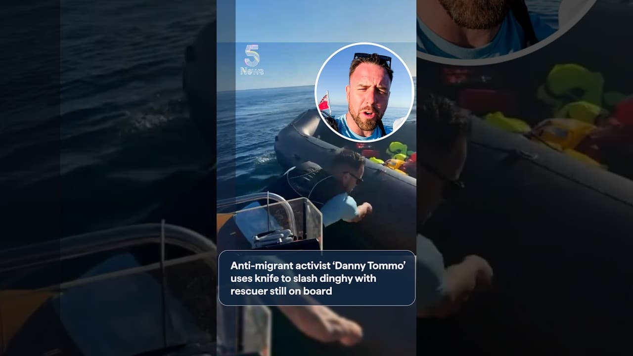 Anti-migrant activist ‘Danny Tommo’ uses knife to slash dinghy with rescuer still on board | 5 News