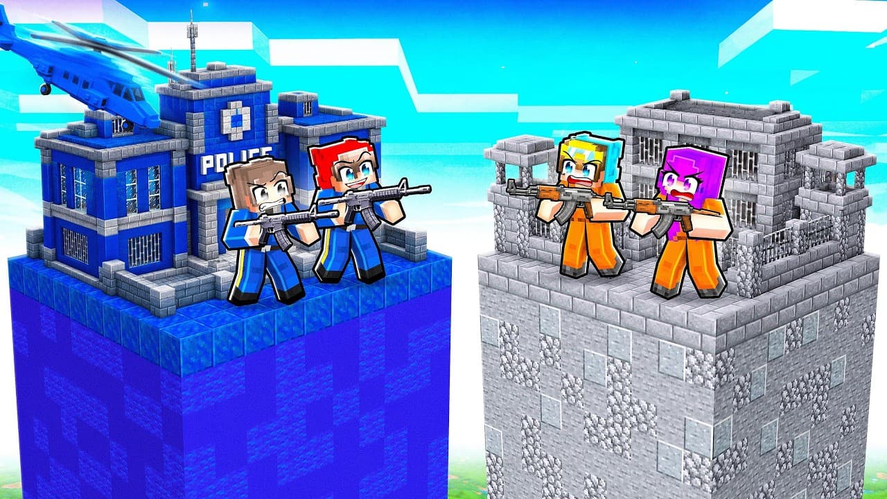 COPS vs ROBBERS: One Chunk Battle! (Minecraft)