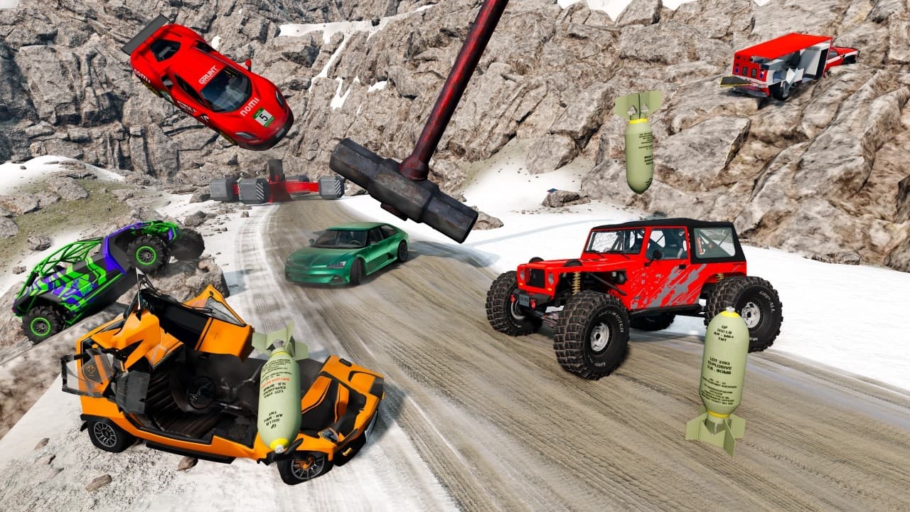 Racing Random Cars Down Dangerous Snowy Mountain