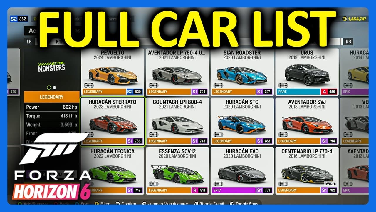 Forza Horizon 6 : FULL CAR LIST + DLC CARS!!!