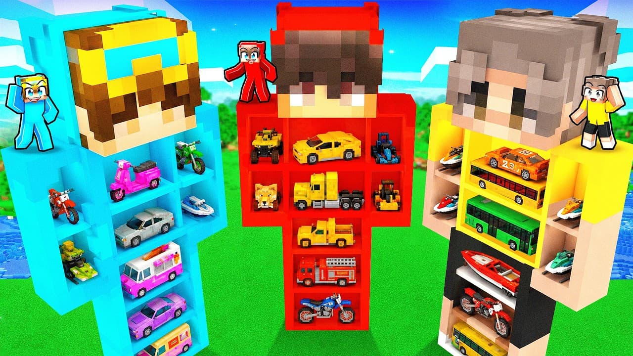 We Built GARAGES in Our STATUES! (Minecraft)