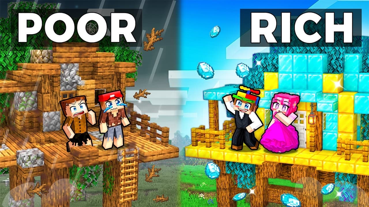 POOR vs RICH: Treehouse Battle in Minecraft!