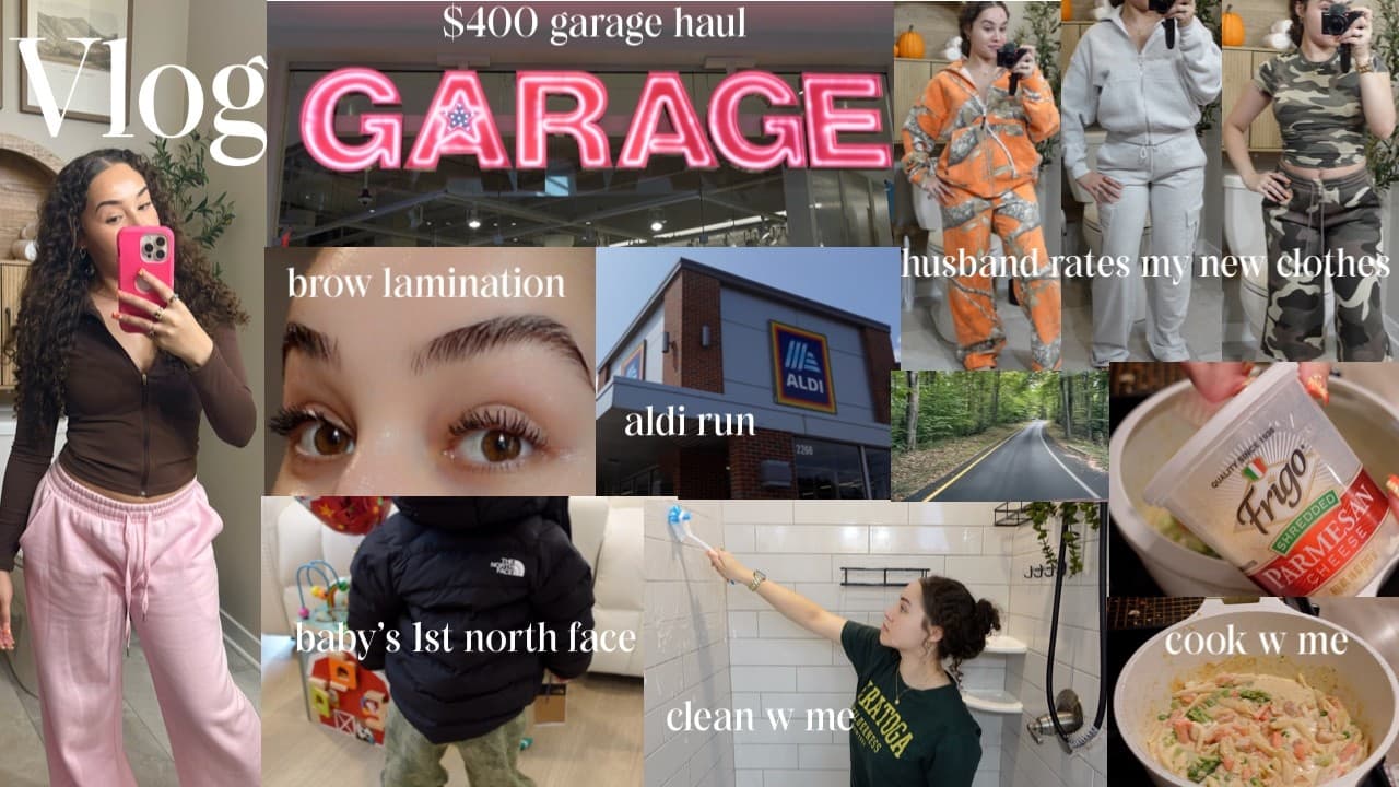 vlog- brows didd +baby's 1st north face +$400 garage haul +hubby rates new clothes +cook/clean w me