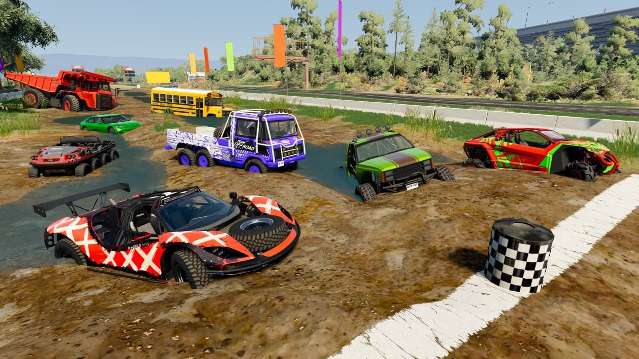 Drag Racing Random Cars in Deep Mud Pit