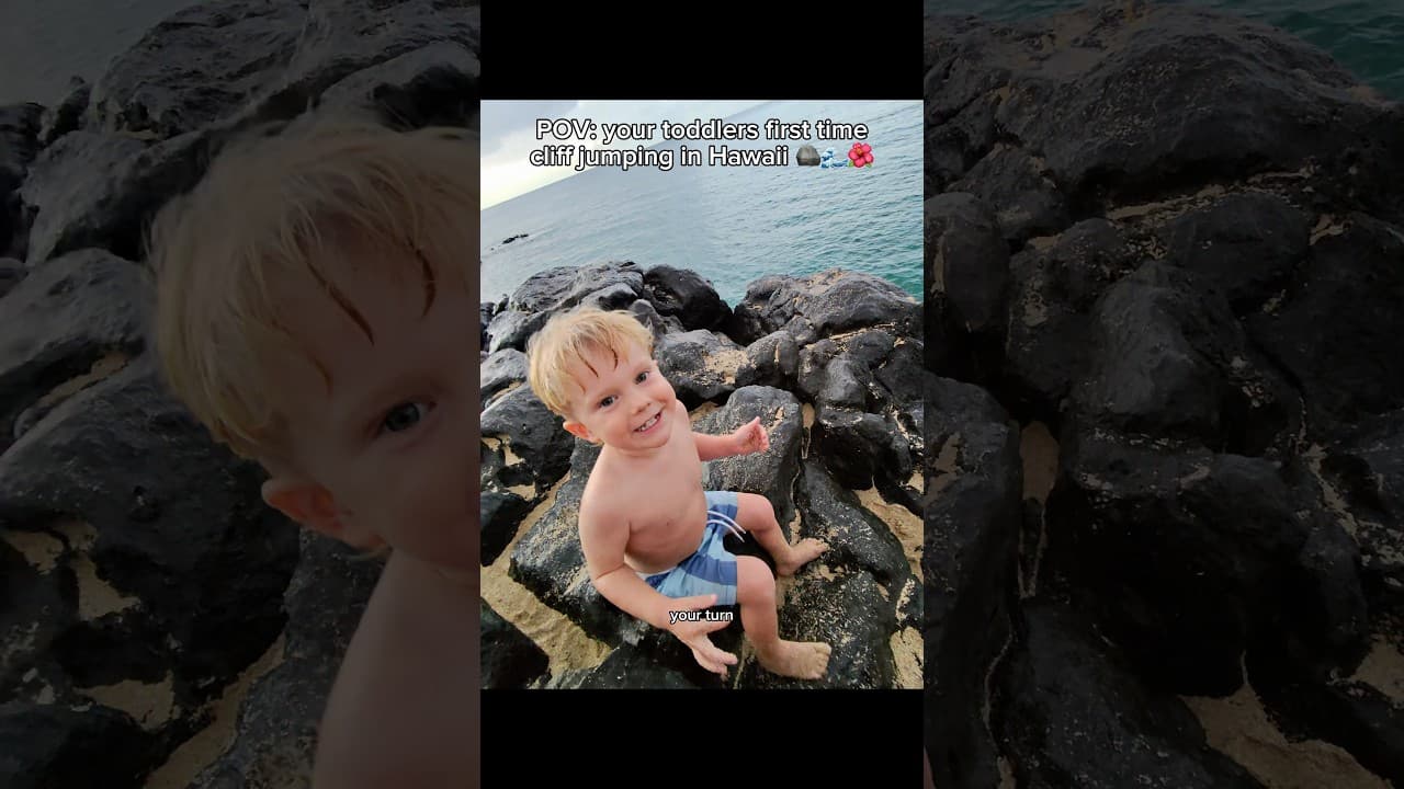 POV: your toddlers’s first time cliff, jumping in Hawaii 🪨🌊🌺