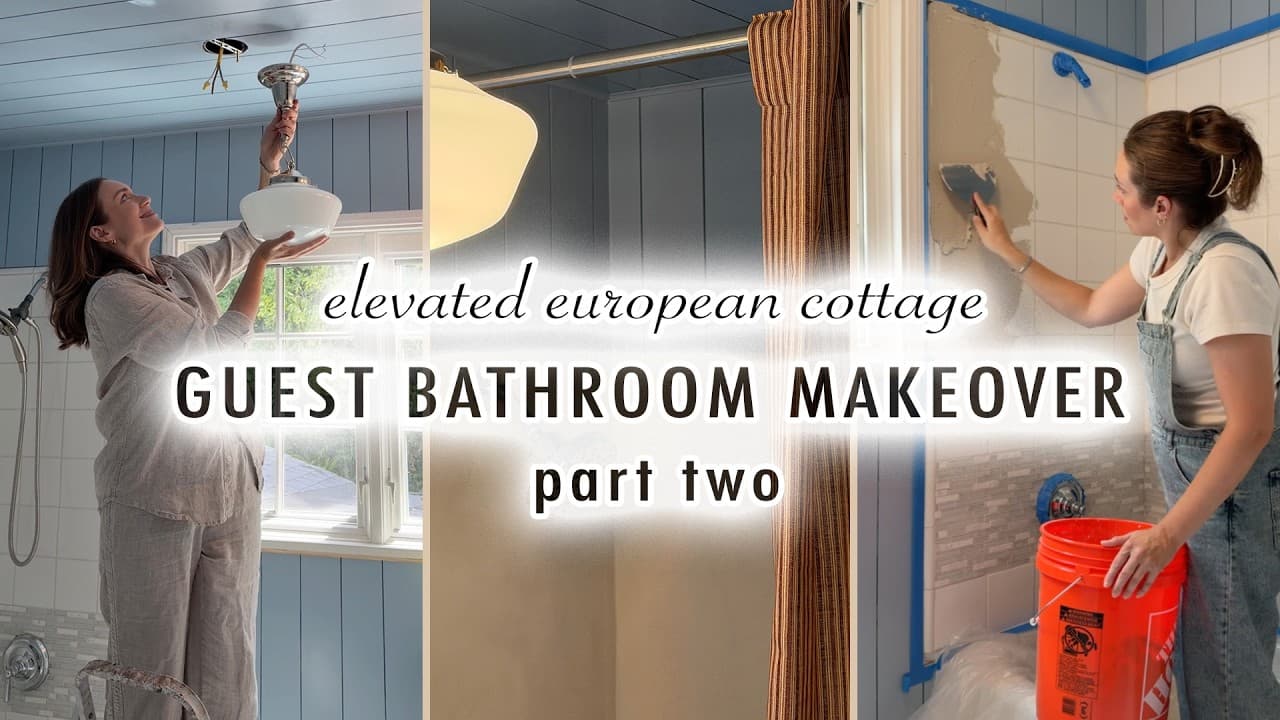 EXTREME BATHROOM MAKEOVER *Plastering Over Shower Tile* no renovation | XO MaCenna