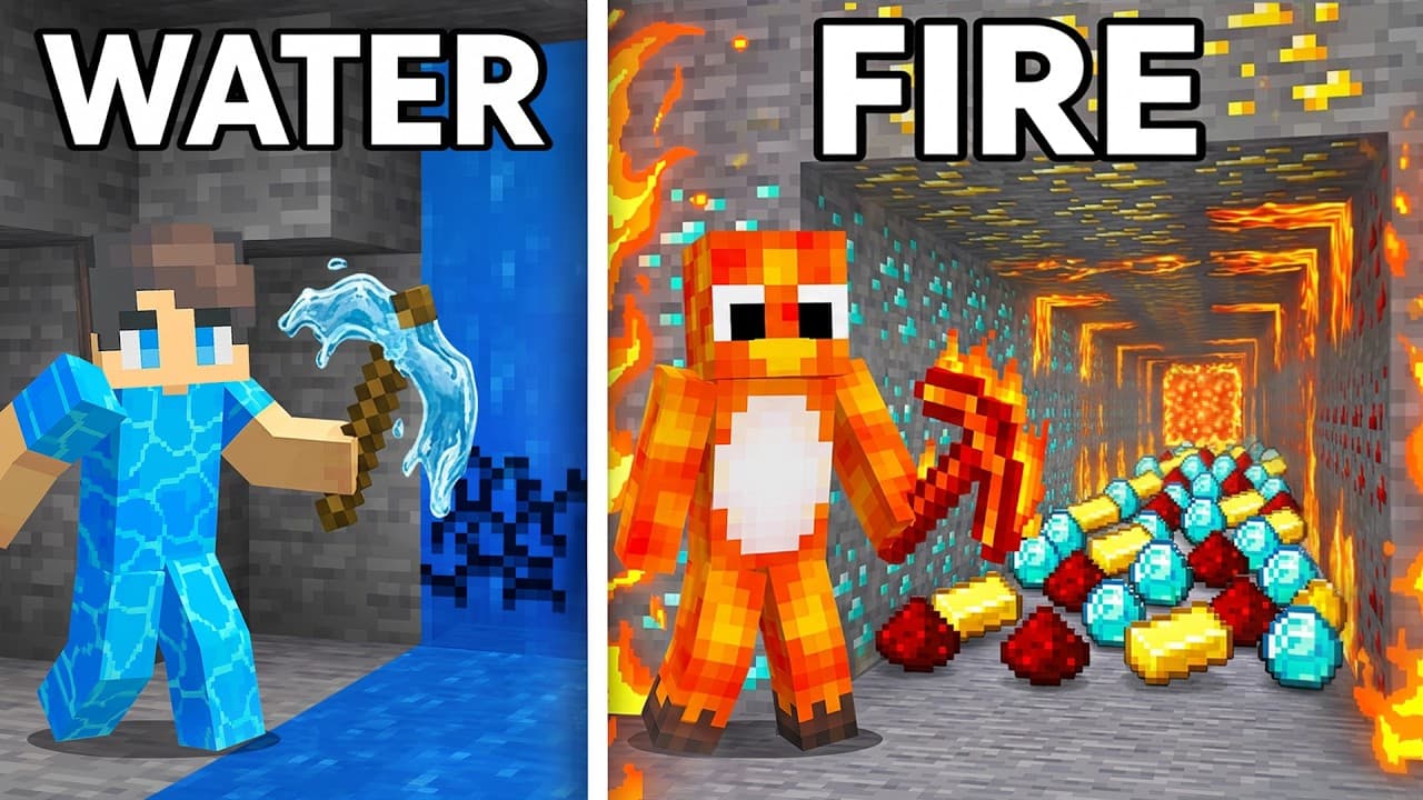 WATER vs FIRE: Power PICKAXE BATTLE in Minecraft